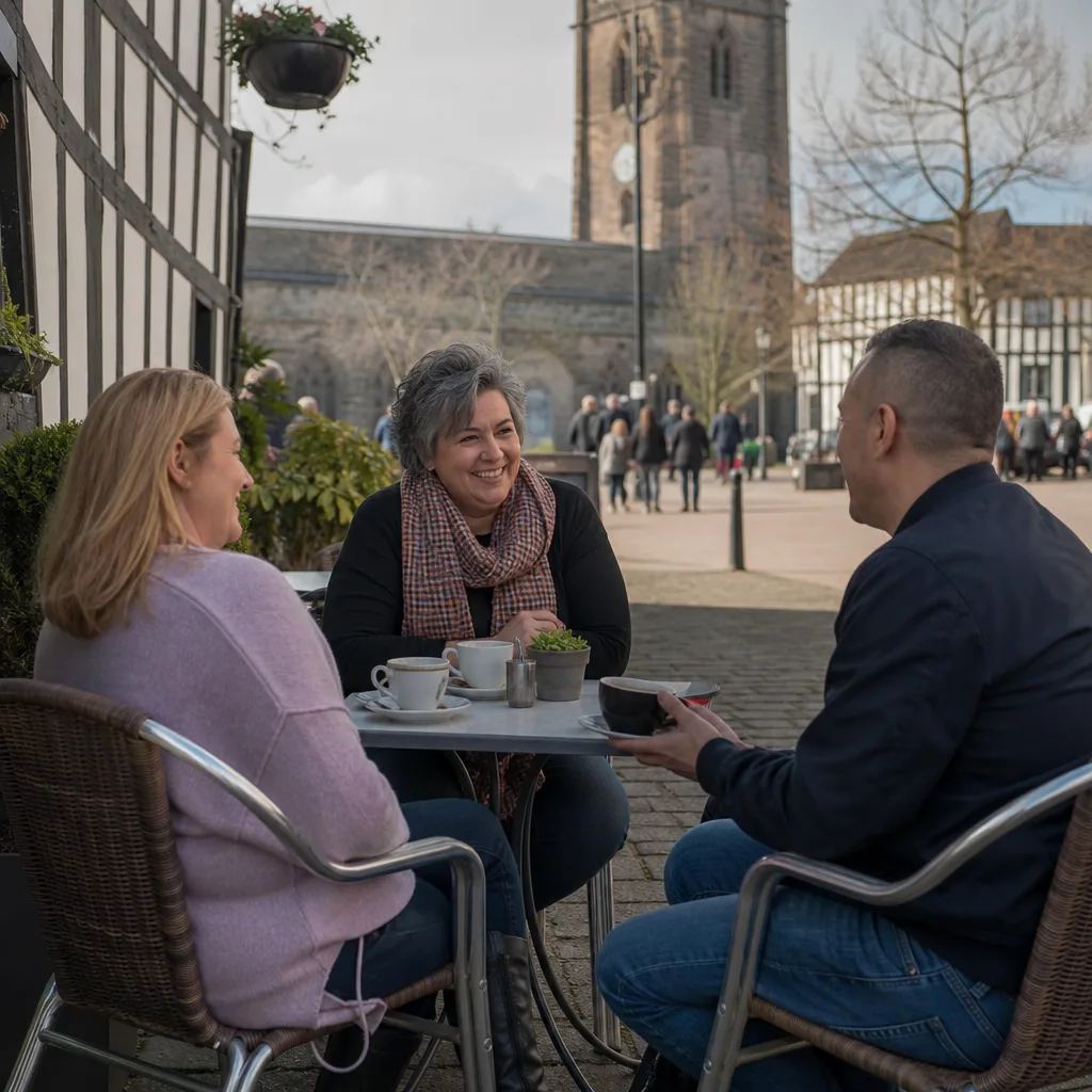 People meeting near Ludlow Market and Castle Square